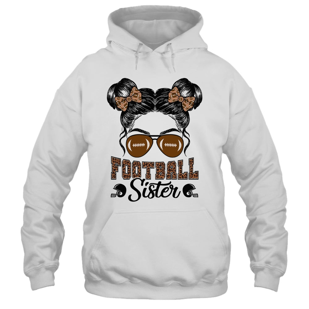 Football Sister Vintage Leopard Messy Bun Funny Football Shirt & Tank Top | teecentury