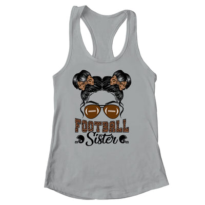 Football Sister Vintage Leopard Messy Bun Funny Football Shirt & Tank Top | teecentury