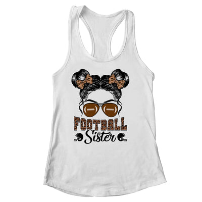 Football Sister Vintage Leopard Messy Bun Funny Football Shirt & Tank Top | teecentury