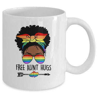 Free Aunt Hugs Messy Bun LGBT Pride Month LGBTQ Black Women Mug | teecentury