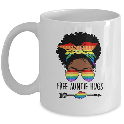 Free Auntie Hugs Messy Bun LGBT Pride Month Black Women Mug | teecentury