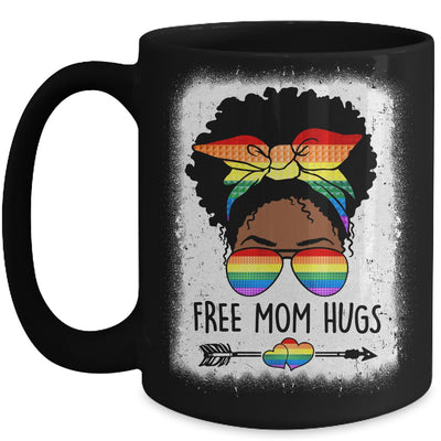 Free Mom Hugs Messy Bun LGBTQ LGBT Pride Month Black Women Mug | teecentury