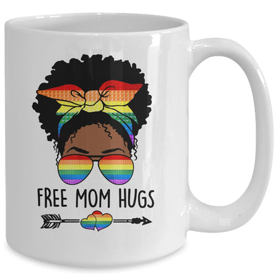 Free Mom Hugs Messy Bun LGBT Pride Month LGBTQ Black Women Mug | teecentury