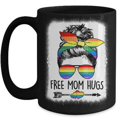 Free Mom Hugs Messy Bun Rainbow LGBT Gay Pride LGBTQ Rainbow Mug | teecentury