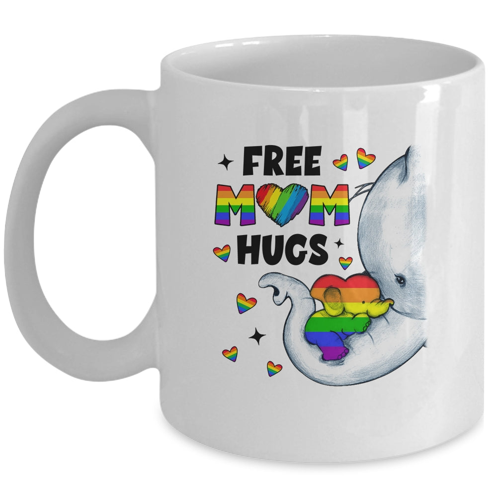 Free Mom Hugs Rainbow Elephant LGBT Pride Month Mug | teecentury