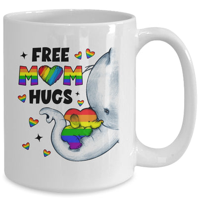 Free Mom Hugs Rainbow Elephant LGBT Pride Month Mug | teecentury