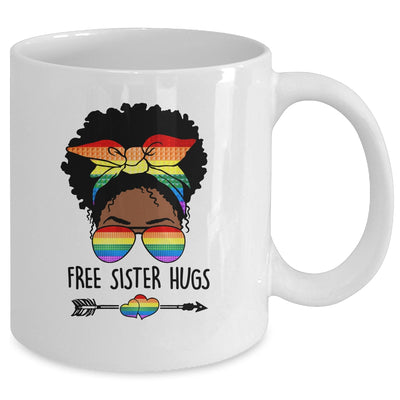 Free Sister Hugs Messy Bun LGBT Pride Month Black Women Mug | teecentury