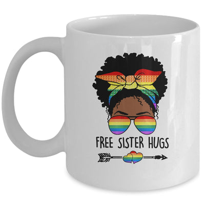 Free Sister Hugs Messy Bun LGBT Pride Month Black Women Mug | teecentury
