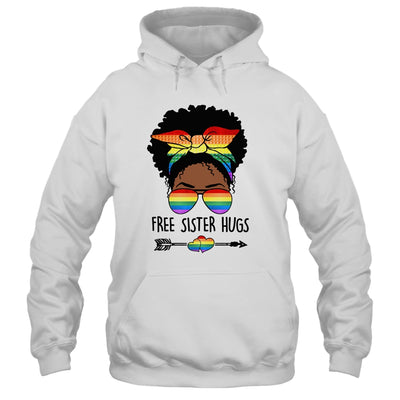 Free Sister Hugs Messy Bun LGBT Pride Month Black Women Shirt & Tank Top | teecentury