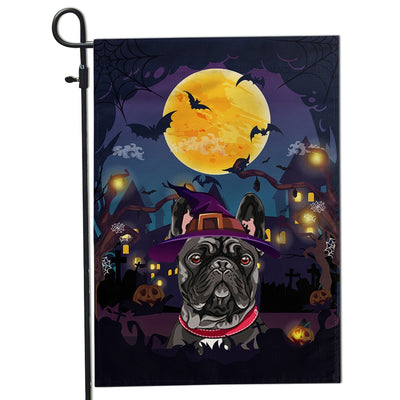 Frenchie Witch Halloween Flag Castle Background For Dog Lover Home Flag | Teecentury.com