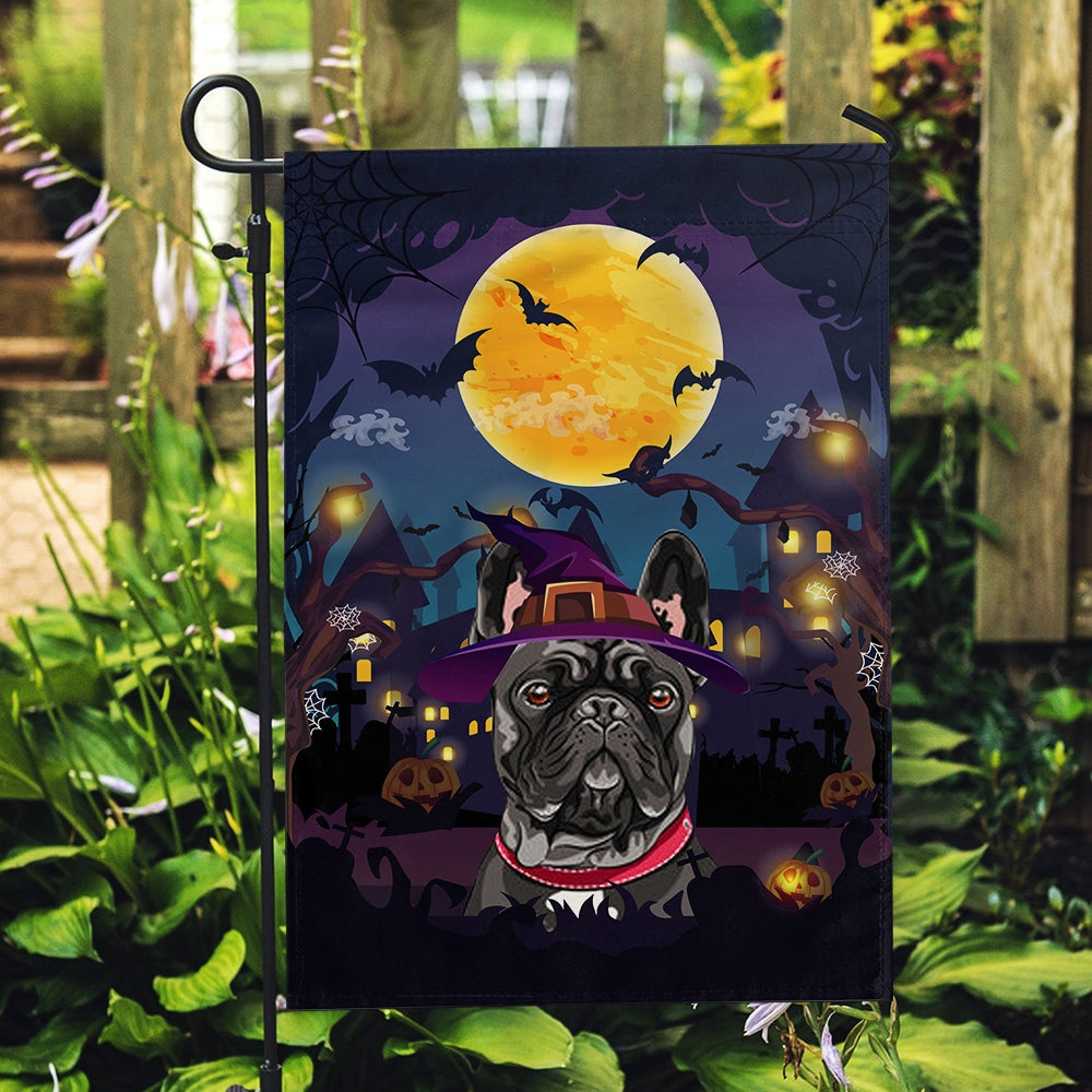 Frenchie Witch Halloween Flag Castle Background For Dog Lover Home Flag | Teecentury.com