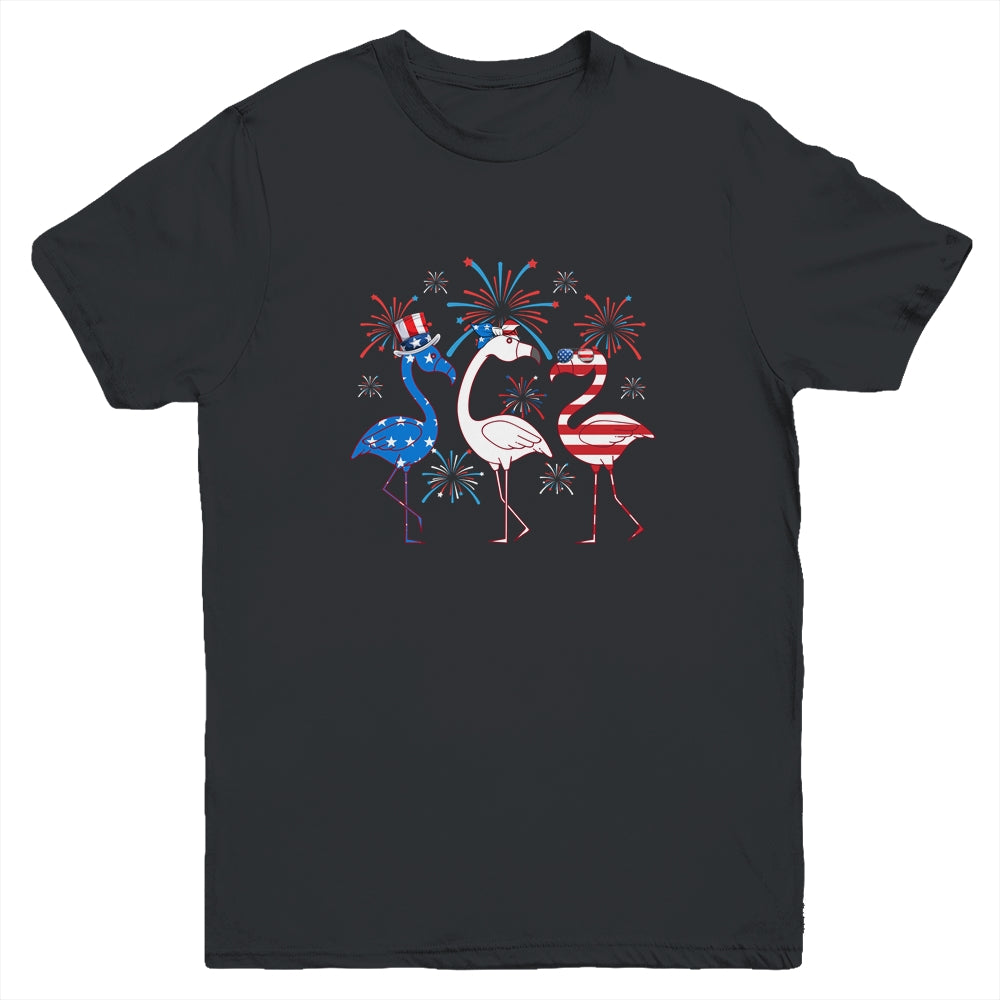 Funny 4th Of July Flamingo American Flag USA Independence Youth Youth Shirt | Teecentury.com