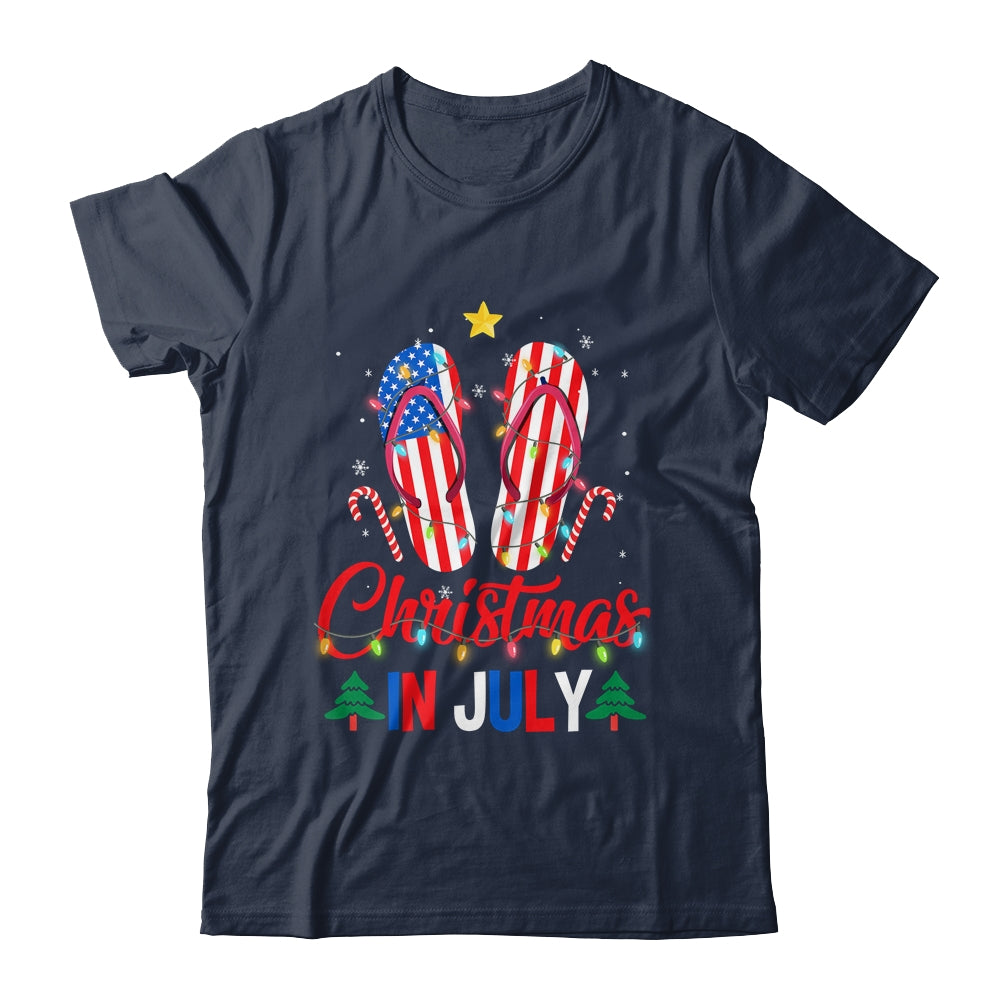Funny American Flag Flip Flops Xmas Lights Christmas In July Shirt & Tank Top | teecentury