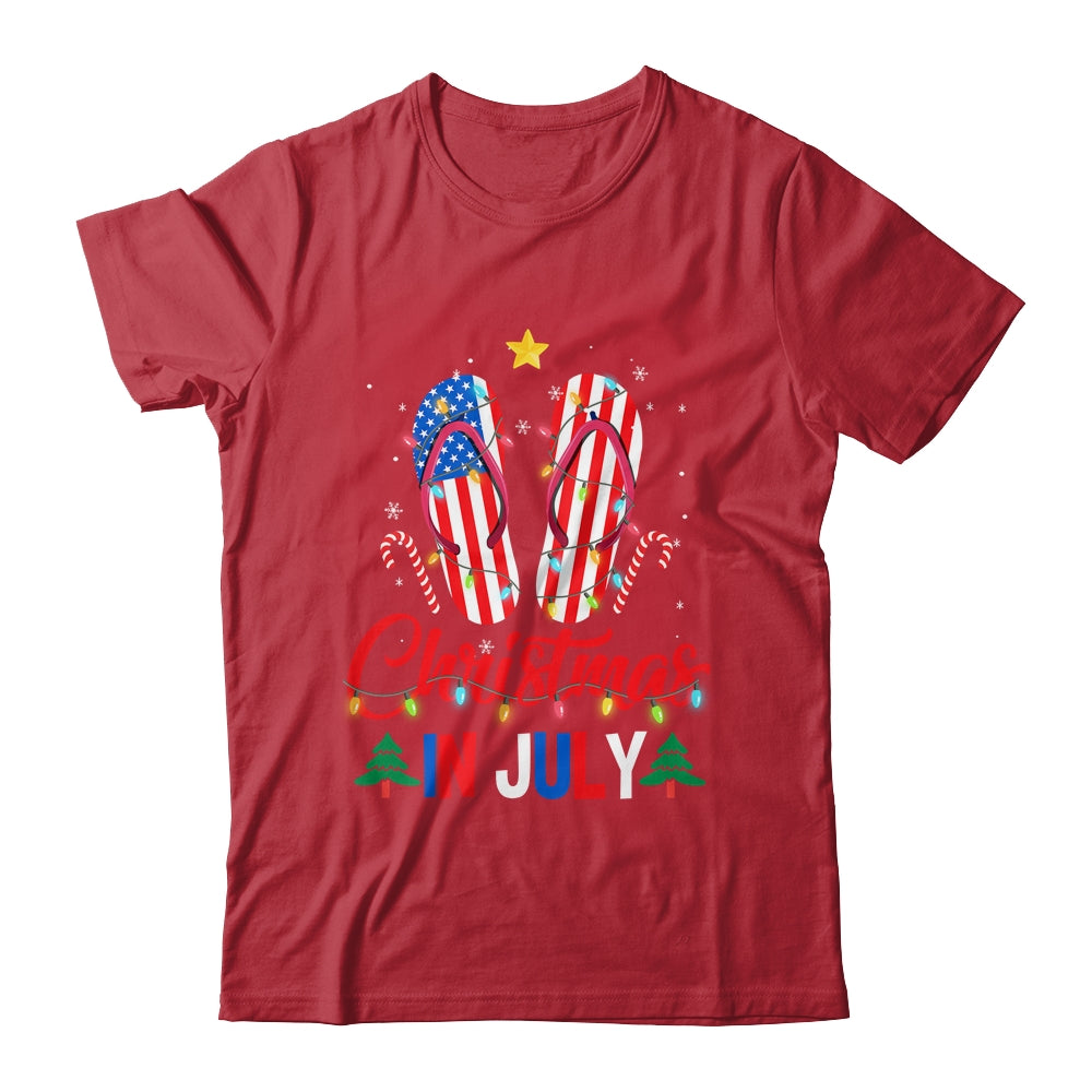 Funny American Flag Flip Flops Xmas Lights Christmas In July Shirt & Tank Top | teecentury