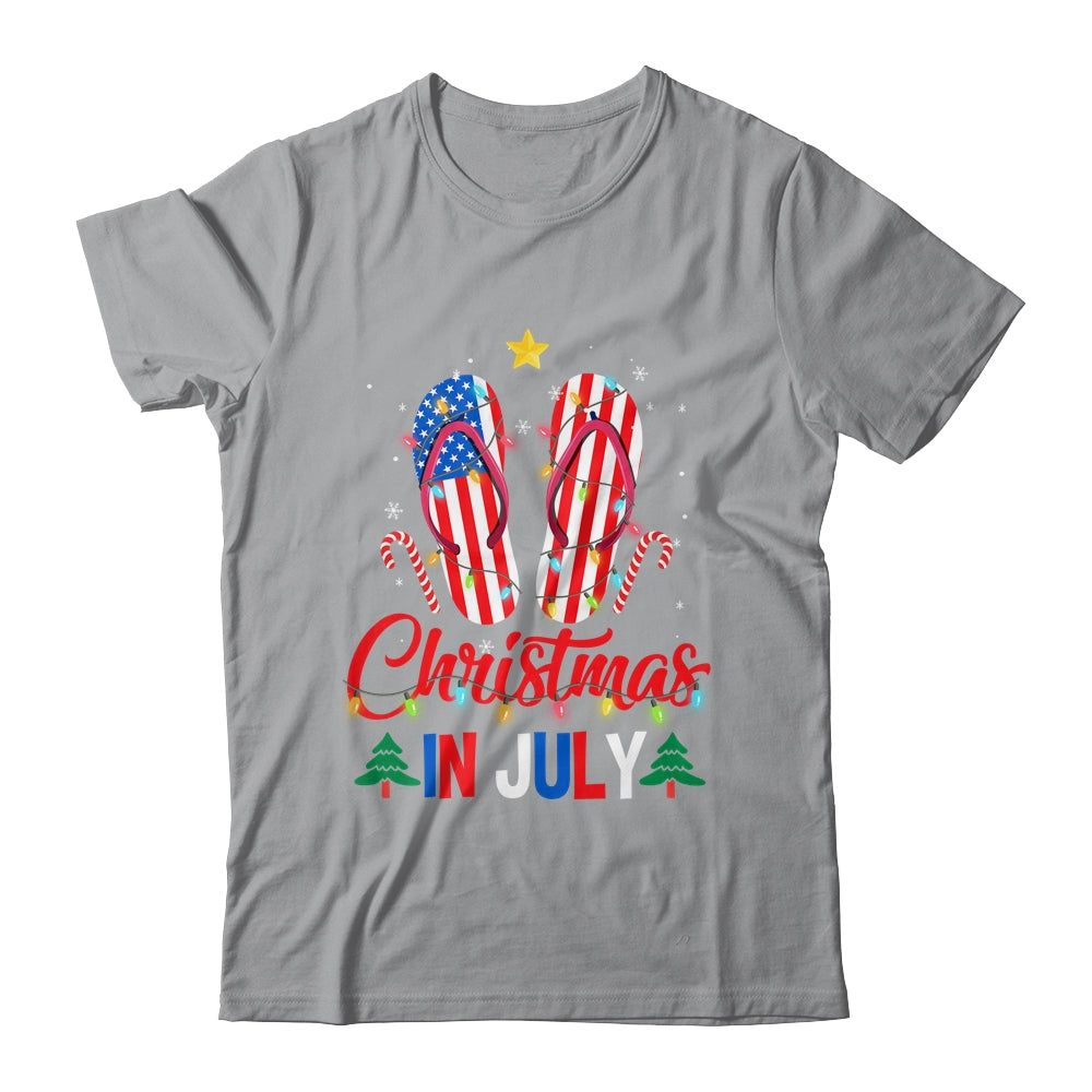 Funny American Flag Flip Flops Xmas Lights Christmas In July Shirt & Tank Top | teecentury