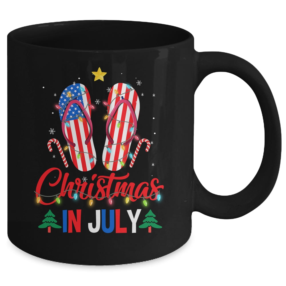 Funny American Flag Flip Flops Xmas Lights Christmas In July Mug | teecentury