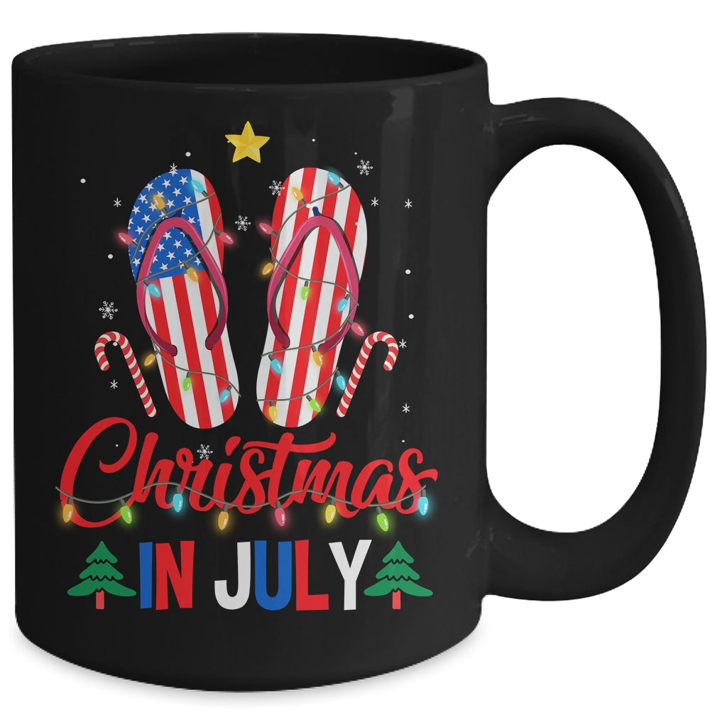 Funny American Flag Flip Flops Xmas Lights Christmas In July Mug | teecentury
