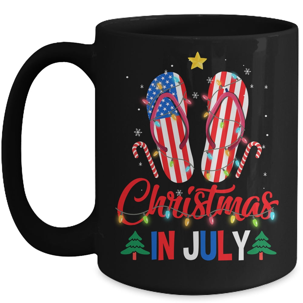 Funny American Flag Flip Flops Xmas Lights Christmas In July Mug | teecentury