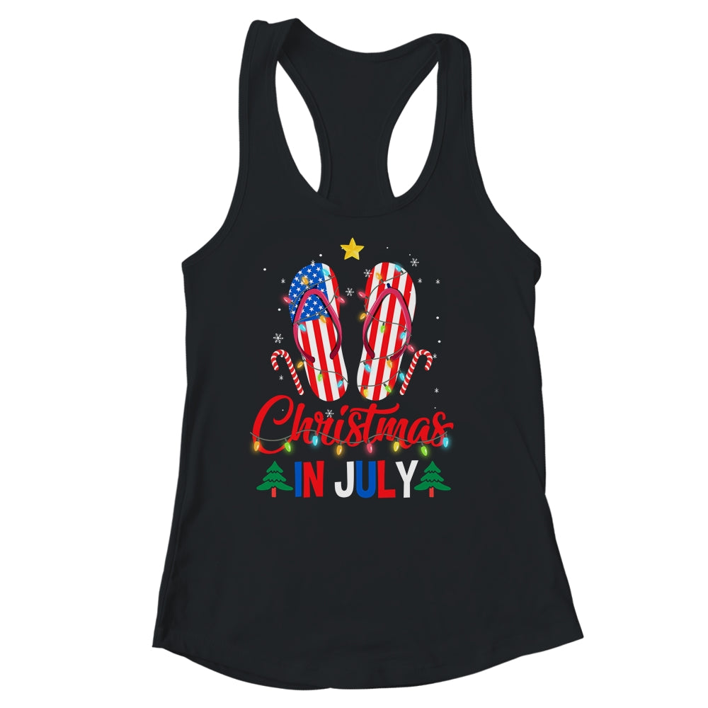 Funny American Flag Flip Flops Xmas Lights Christmas In July Shirt & Tank Top | teecentury
