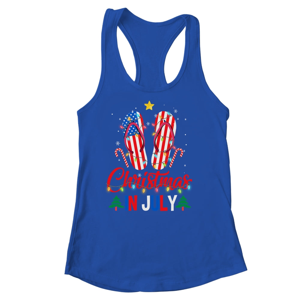 Funny American Flag Flip Flops Xmas Lights Christmas In July Shirt & Tank Top | teecentury