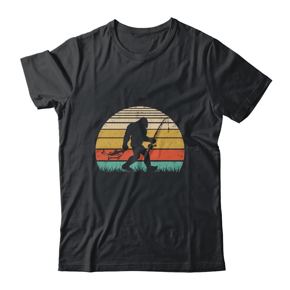 Funny Bigfoot Fishing Sasquatch Outdoor Retro Men Women Shirt & Hoodie | teecentury