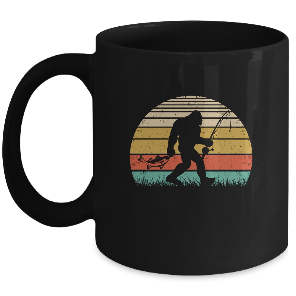 Funny Bigfoot Fishing Sasquatch Outdoor Retro Men Women Mug | teecentury