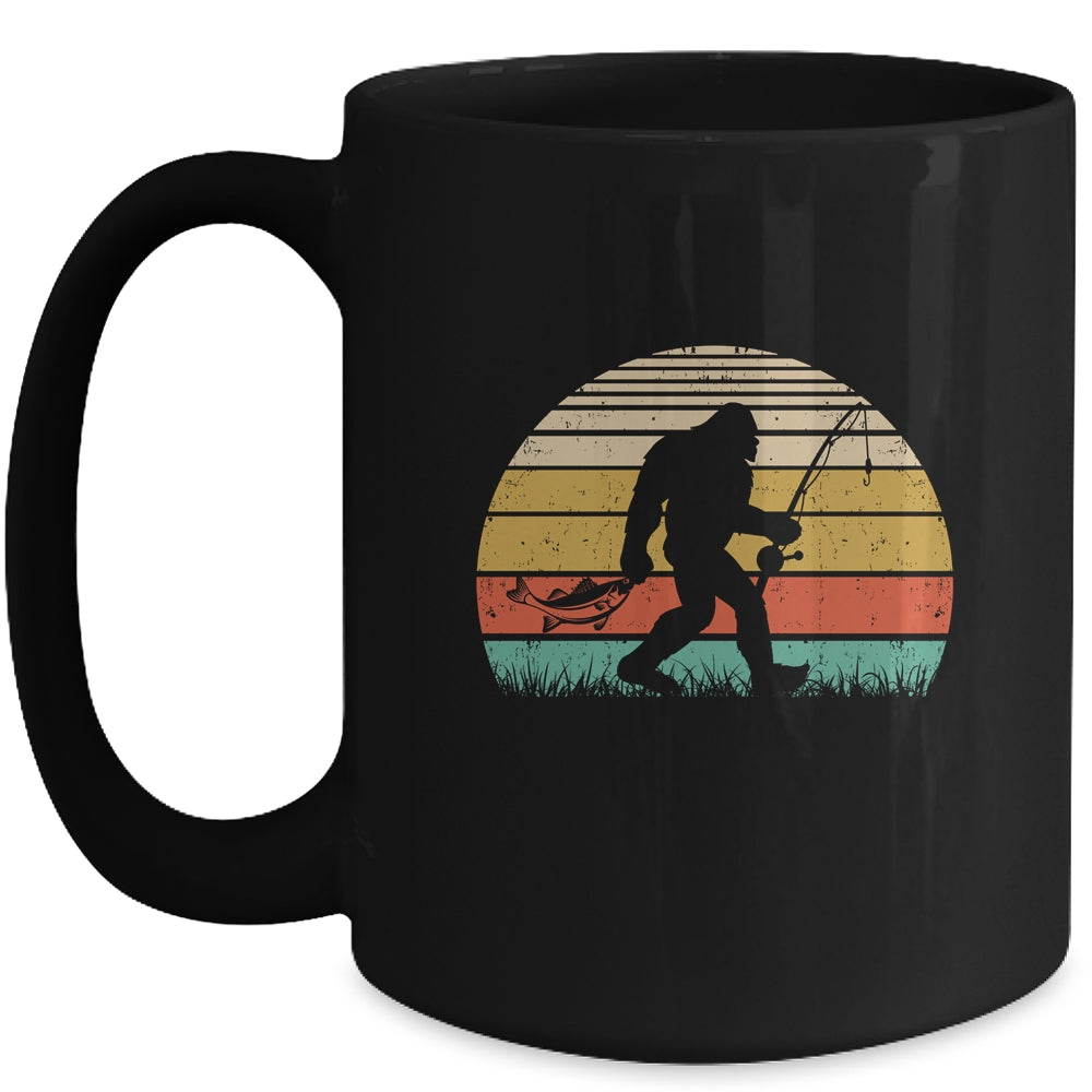 Funny Bigfoot Fishing Sasquatch Outdoor Retro Men Women Mug | teecentury