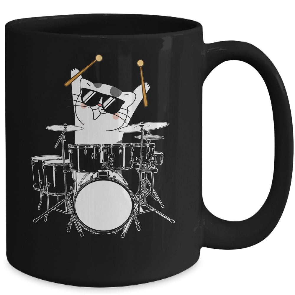 Funny Cat Drummer Funny Cat Drumkit Mug | teecentury