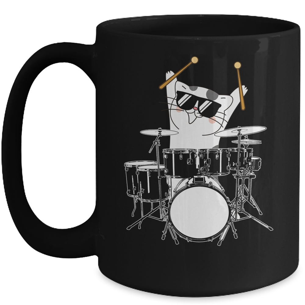 Funny Cat Drummer Funny Cat Drumkit Mug | teecentury