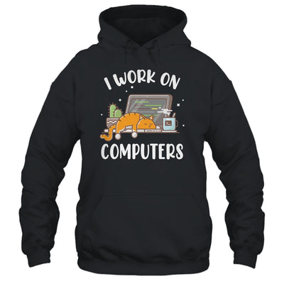 Funny Cat I Work On Computers Cat Lover Shirt & Tank Top | teecentury