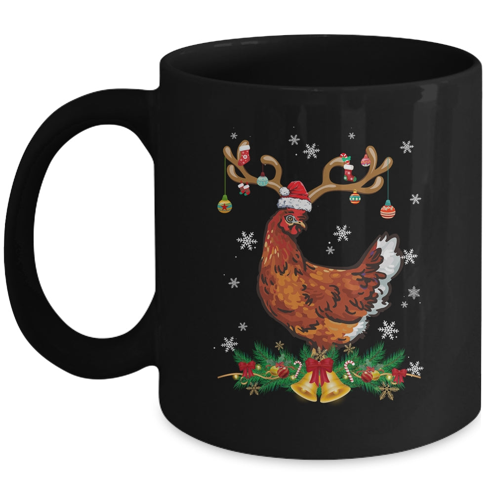 Funny Chicken Reindeer Lights Ornament Santa Christmas Xmas Mug | teecentury