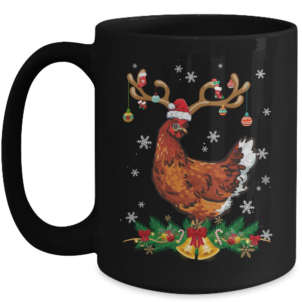 Funny Chicken Reindeer Lights Ornament Santa Christmas Xmas Mug | teecentury