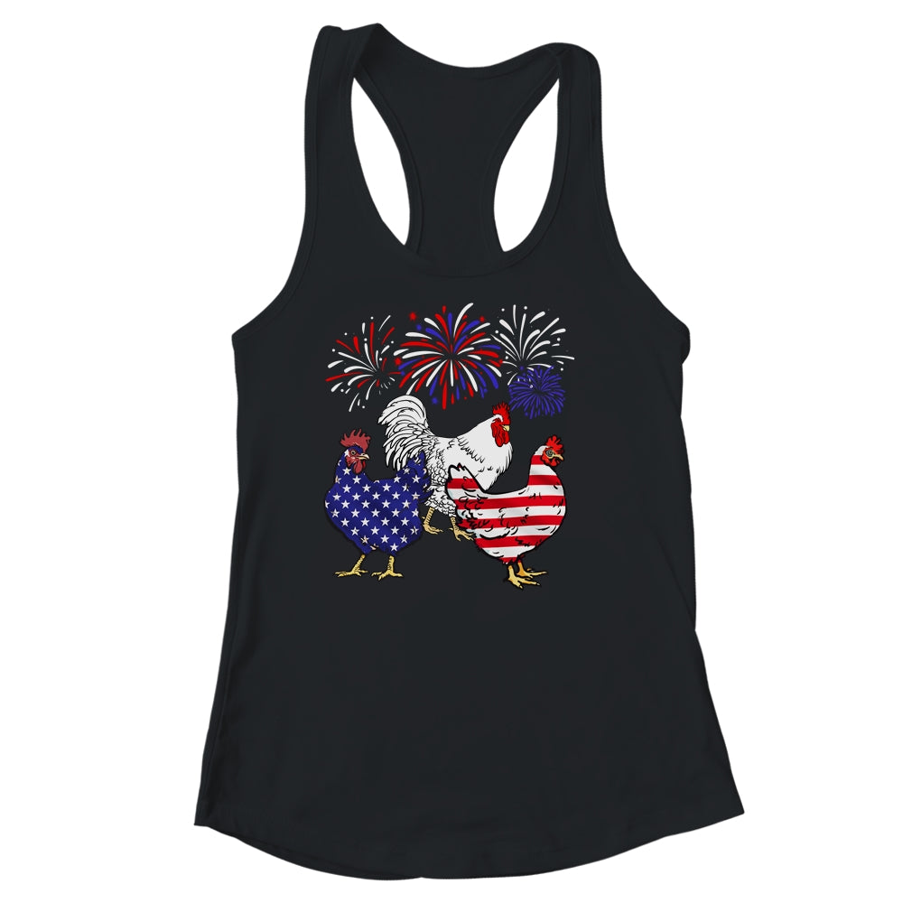 Funny Chickens American Flag Patriotic Farmer 4th Of July Shirt & Tank Top | teecentury