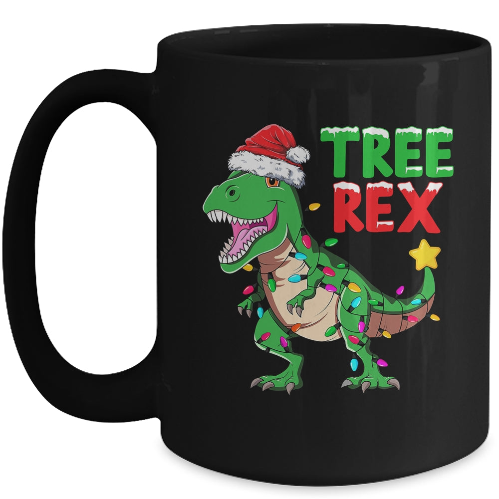 Funny Christmas Dinosaur Kids Christmas Tree Lights Santa Mug | teecentury