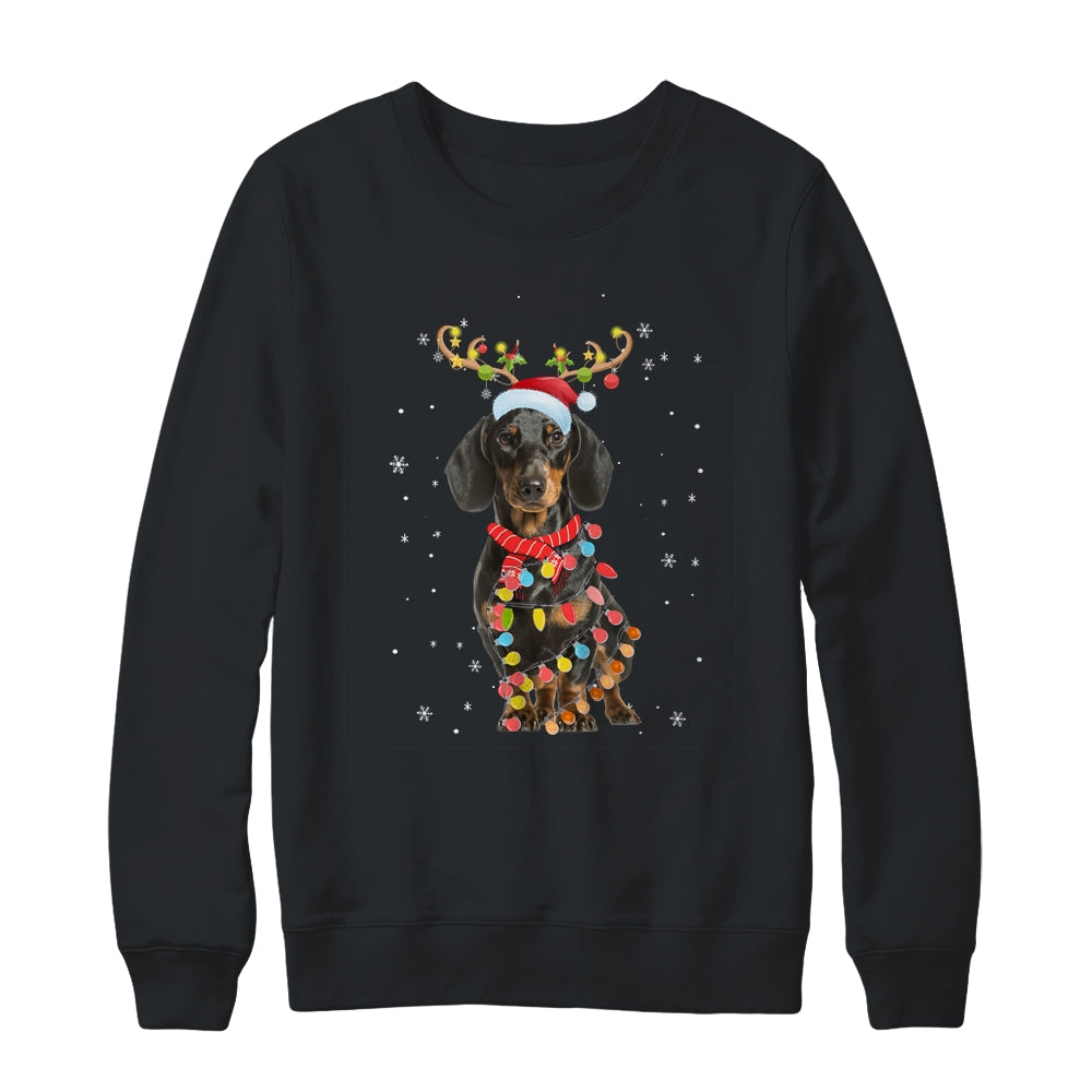 Funny Dachshund Christmas Tree Santa Reindeer Pajamas T-Shirt & Sweatshirt | Teecentury.com