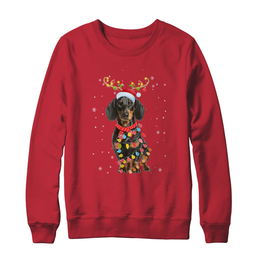 Funny Dachshund Christmas Tree Santa Reindeer Pajamas T-Shirt & Sweatshirt | Teecentury.com