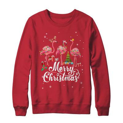 Funny Flamingo Lights Santa Hat Xmas Tree Christmas Shirt & Sweatshirt | teecentury