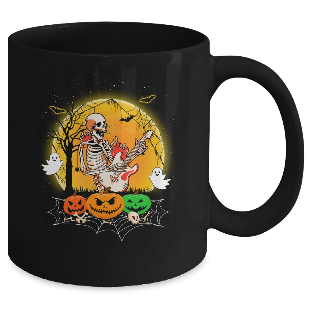 Funny Halloween Funny Skeleton Playing Guitar Pumpkin Boo Mug | teecentury