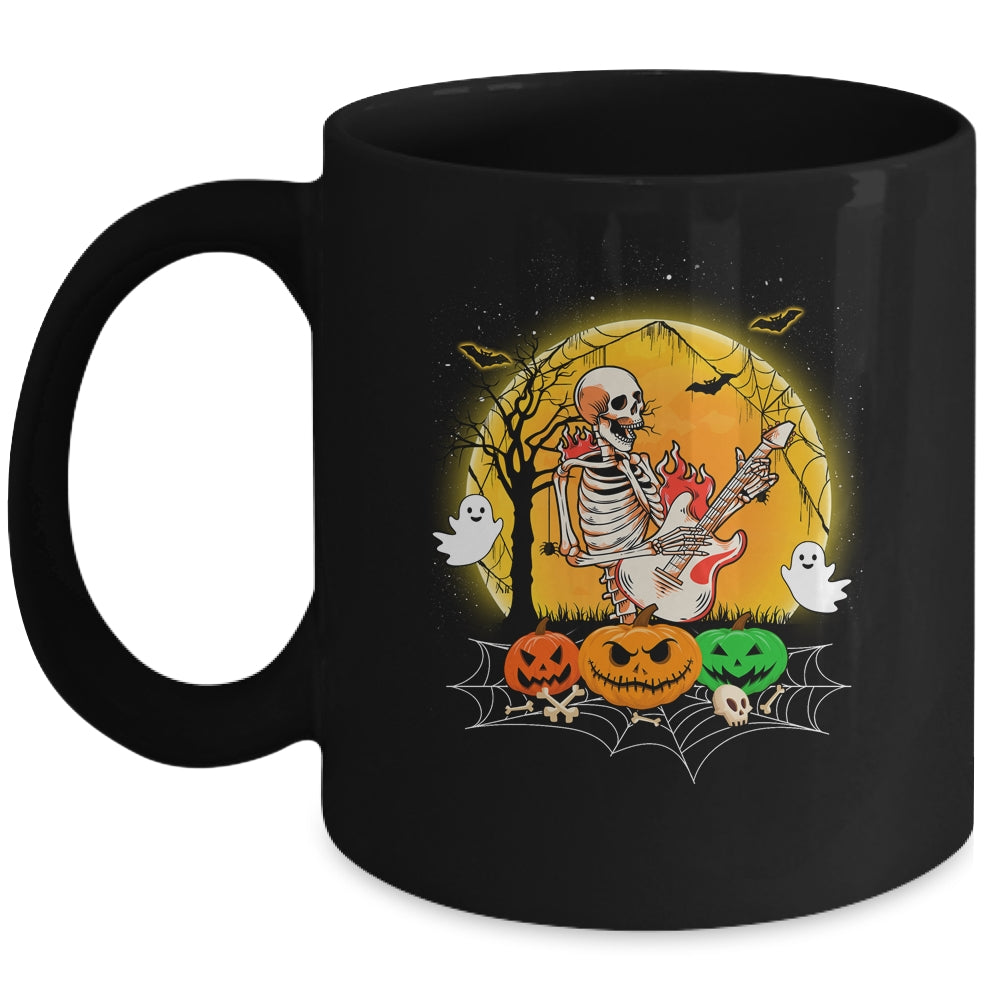 Funny Halloween Funny Skeleton Playing Guitar Pumpkin Boo Mug | teecentury
