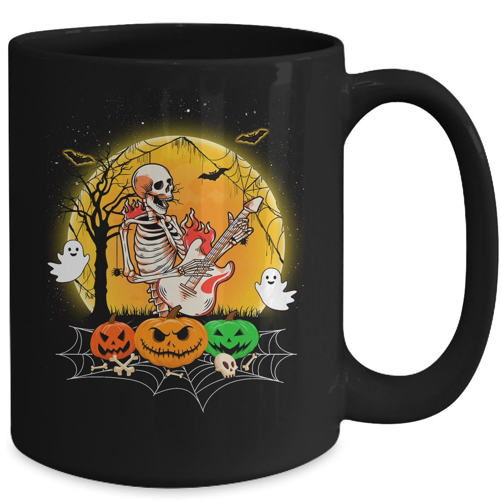 Funny Halloween Funny Skeleton Playing Guitar Pumpkin Boo Mug | teecentury