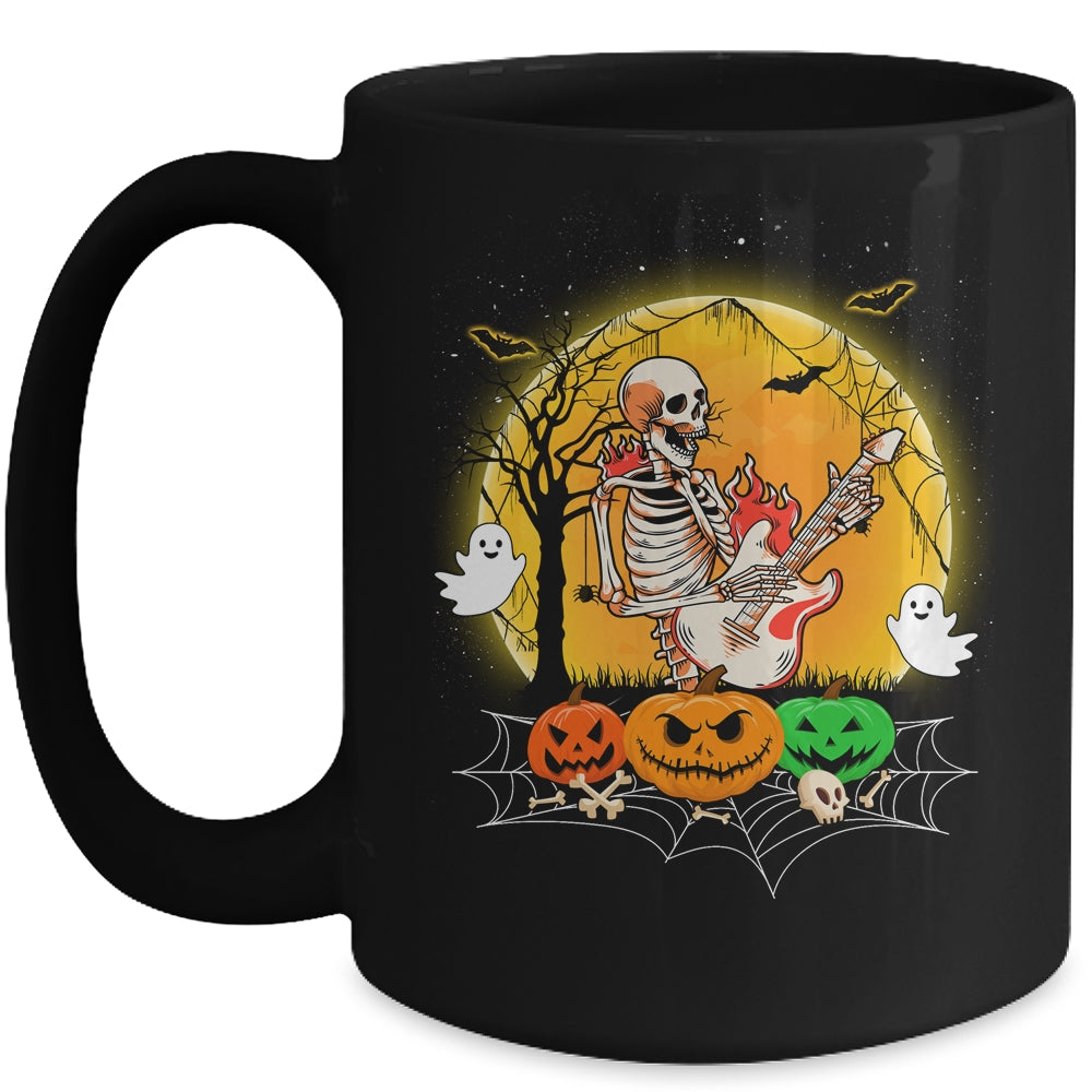 Funny Halloween Funny Skeleton Playing Guitar Pumpkin Boo Mug | teecentury