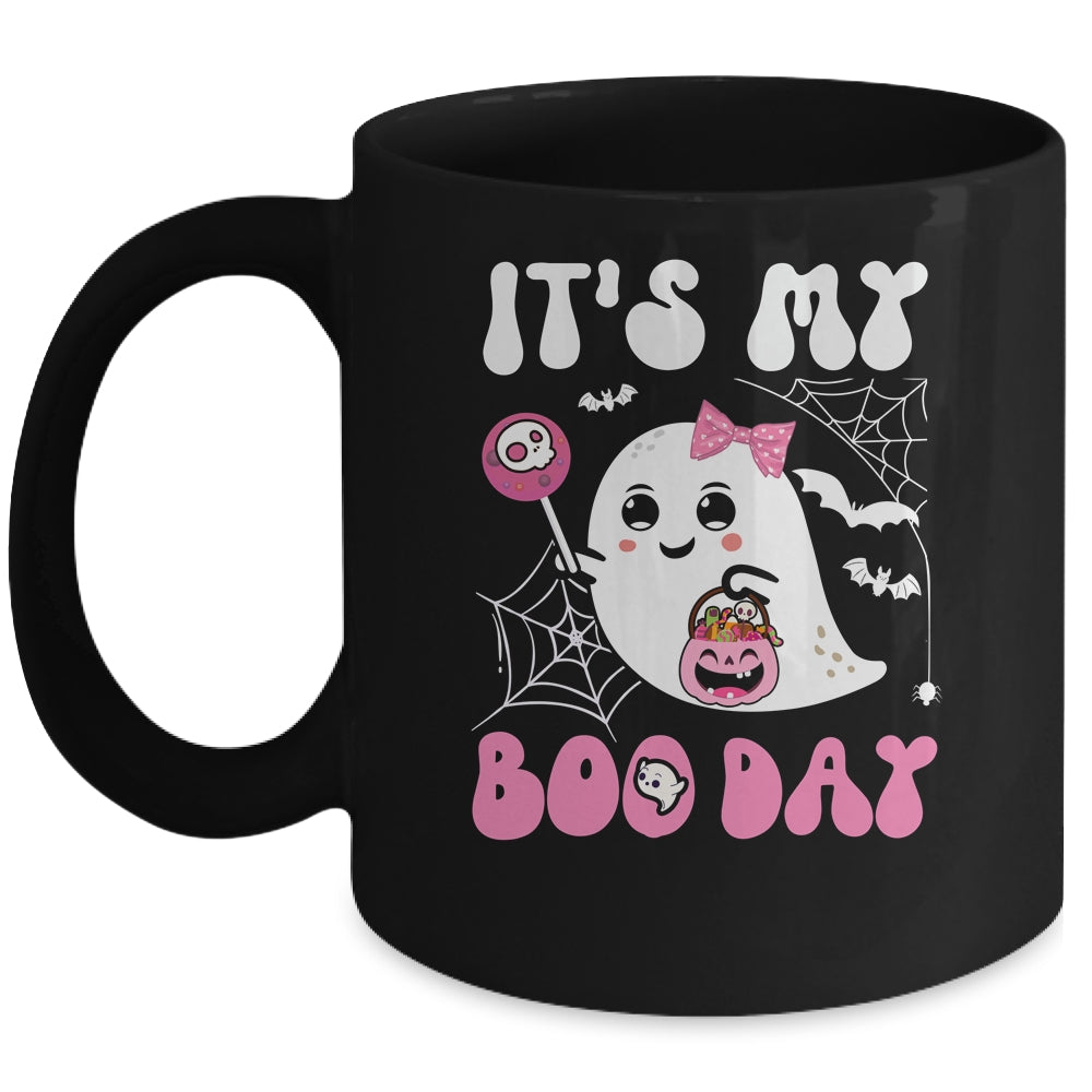 Funny Its My Boo Day Cute Halloween Birthday Ghost Pink Bow Mug | teecentury