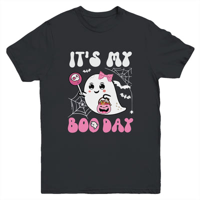 Funny Its My Boo Day Cute Halloween Birthday Ghost Pink Bow Youth Shirt | teecentury