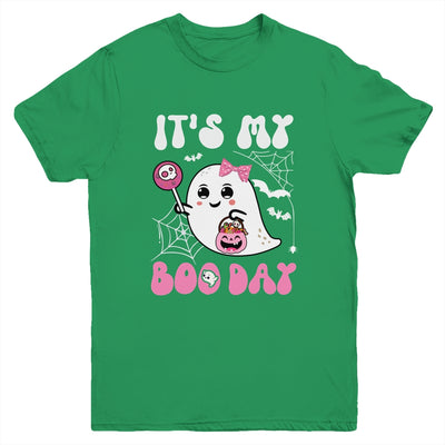 Funny Its My Boo Day Cute Halloween Birthday Ghost Pink Bow Youth Shirt | teecentury