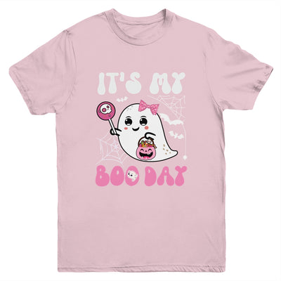 Funny Its My Boo Day Cute Halloween Birthday Ghost Pink Bow Youth Shirt | teecentury