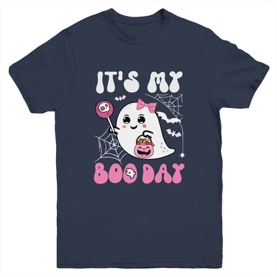 Funny Its My Boo Day Cute Halloween Birthday Ghost Pink Bow Youth Shirt | teecentury
