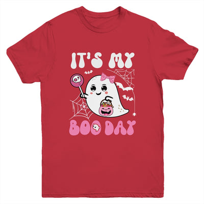 Funny Its My Boo Day Cute Halloween Birthday Ghost Pink Bow Youth Shirt | teecentury