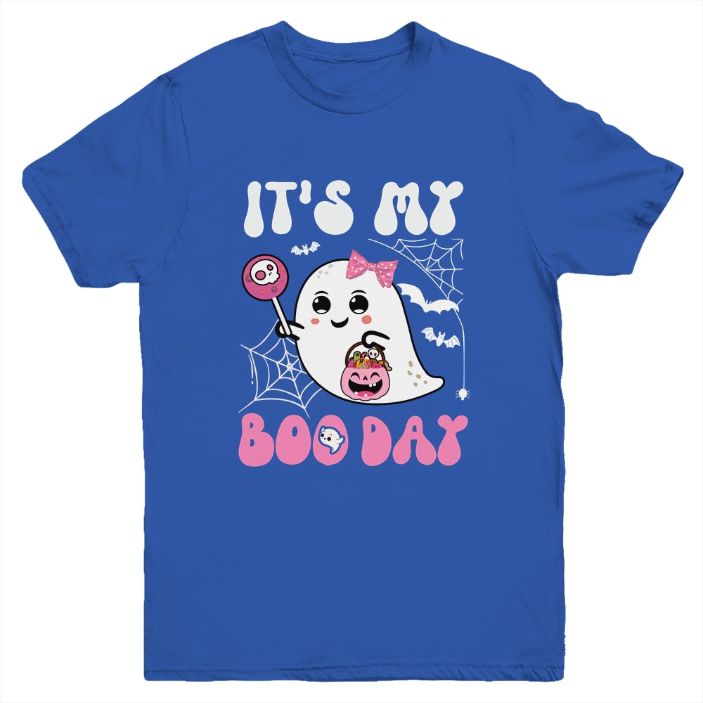 Funny Its My Boo Day Cute Halloween Birthday Ghost Pink Bow Youth Shirt | teecentury