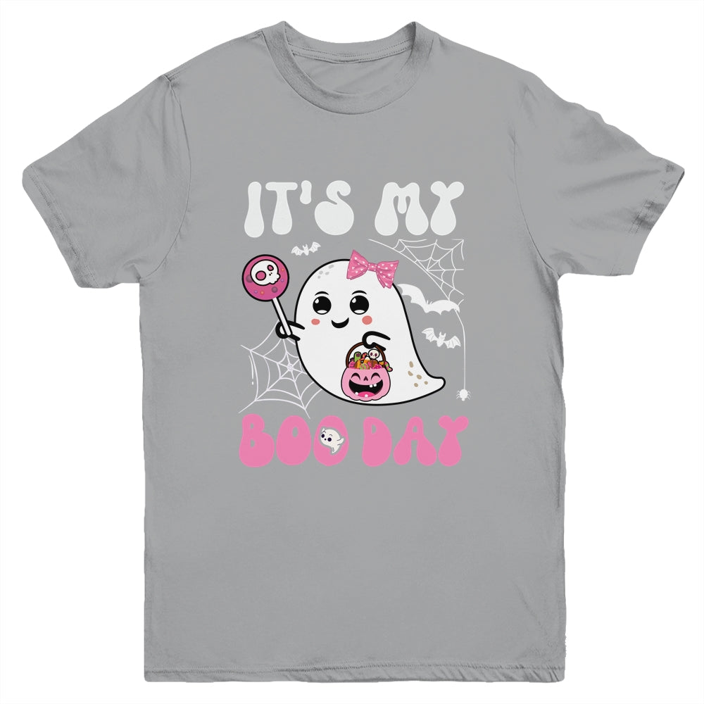 Funny Its My Boo Day Cute Halloween Birthday Ghost Pink Bow Youth Shirt | teecentury