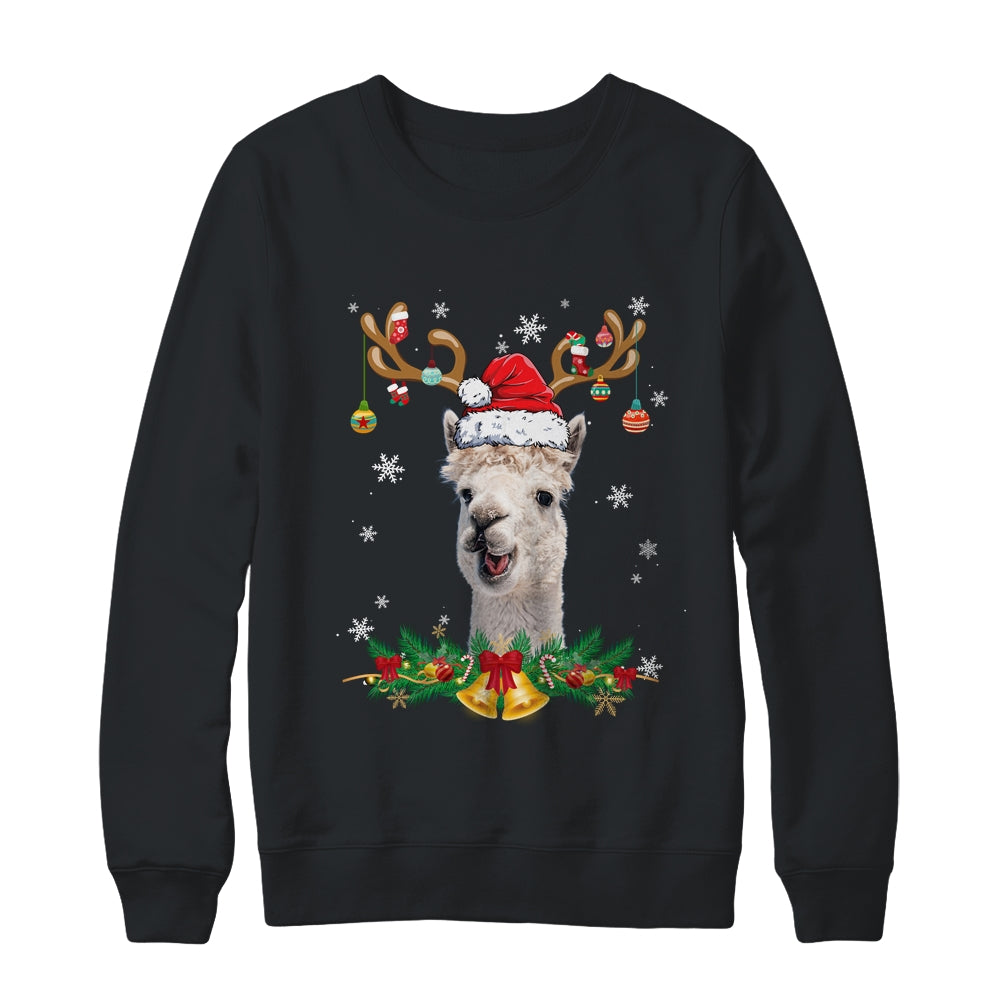 Funny Llama Reindeer Lights Ornament Santa Christmas Xmas Shirt & Sweatshirt | teecentury